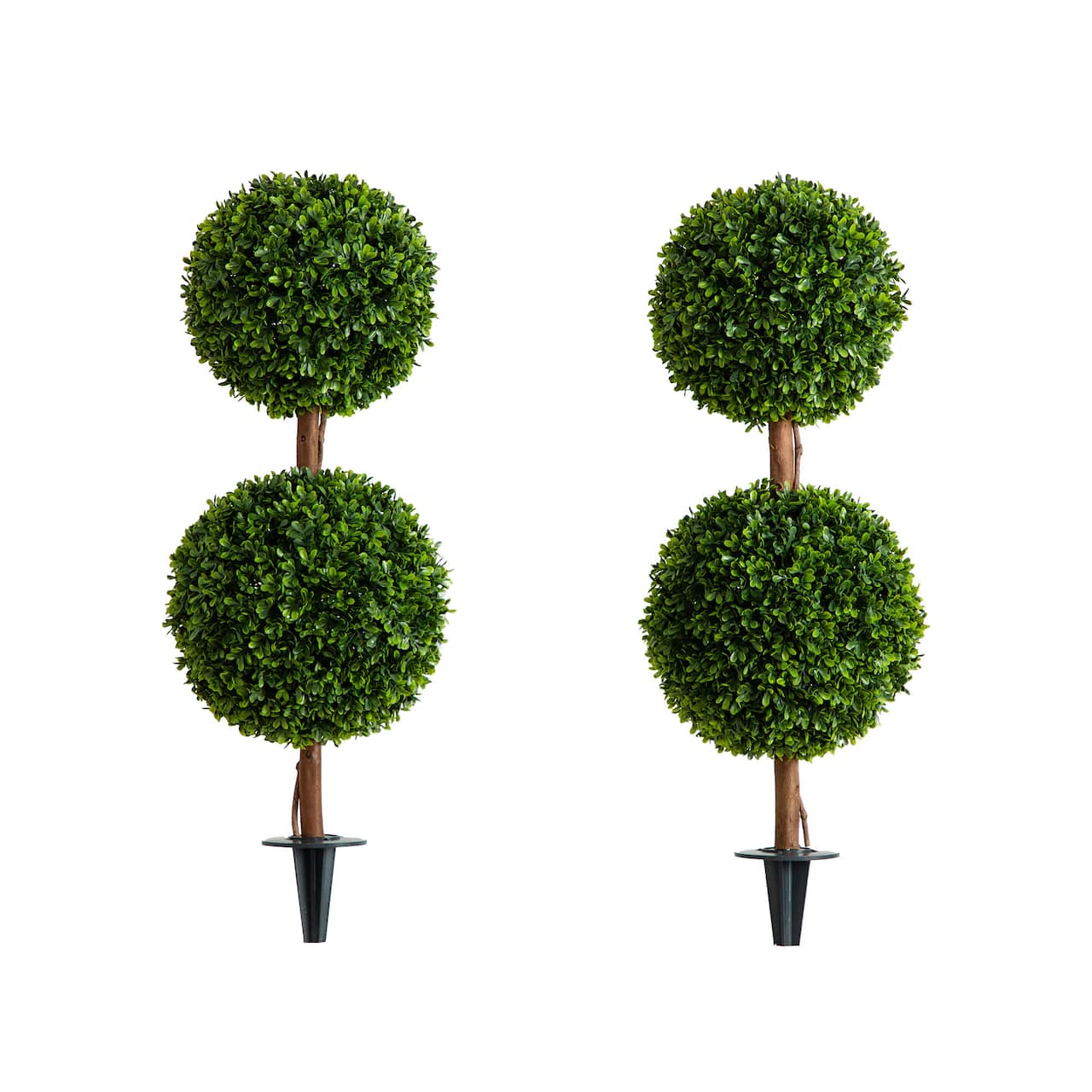 3ft. UV Resistant Double Ball Boxwood Topiaries with Integrated Ground Stake, 2ct.